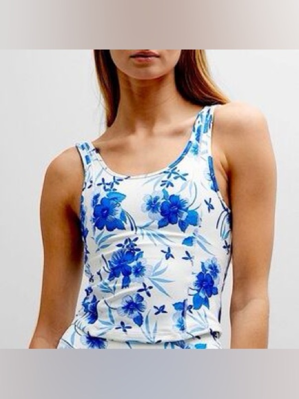 Love Shack Fancy Indigrina Tank Top workout blue white floral botanical print